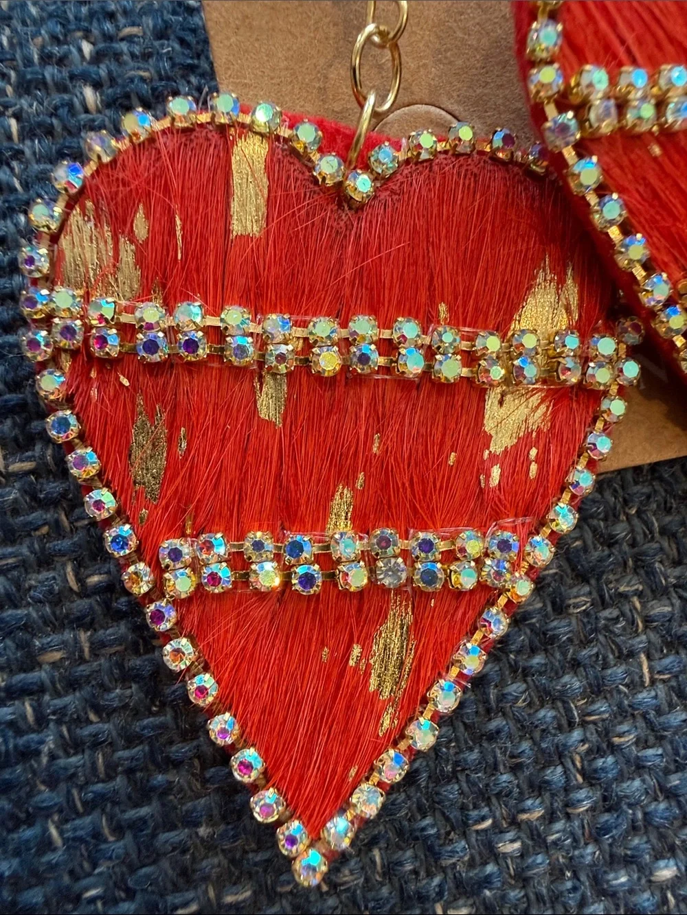 Plunder Red and Gold Tone Heart Statement Earrings - Picture 4 of 4